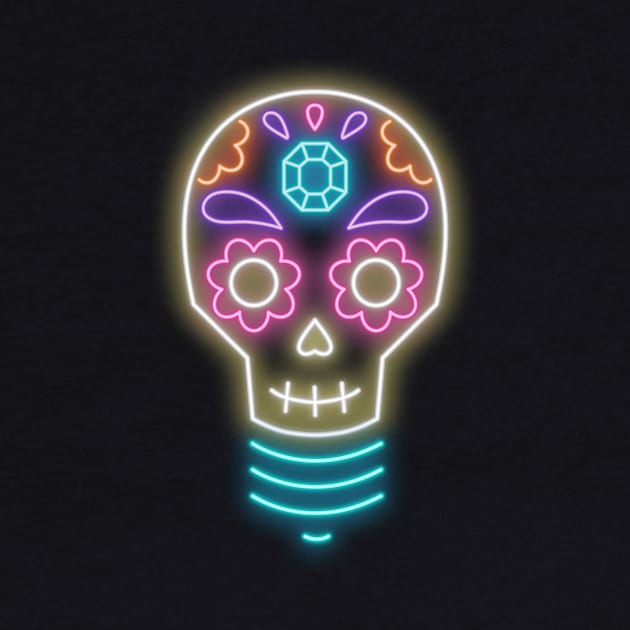 Neon sugar skull lightbulb by Laura_Nagel